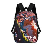 sinyumoney Furious Fox Cherry Blossom 3D Printed 17 Inch School Backpack Casual Children's Backpacks 3D Printed for Boys Elementary And Middle