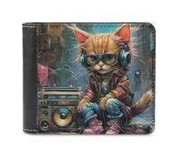 sinyumoney Future Cat DJ 3D Print Men's Wallet Bills Credit Cards Leather RFID Banknote Compartments Leather Wallet 11.7cm*9.5cm