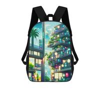 sinyumoney Future Cityscape with Palm Trees -1 Backpack School Secondary Causal Travel High School Bags for Men/Women 17inch