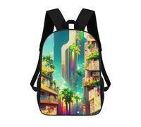 sinyumoney Future Cityscape with Palm Trees -2 Backpack Cartoon Plush Bag, 3D Backpack for Kids School Bag Birthday Gift Idea for Boys And Girls 17inch