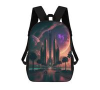 sinyumoney Future Cityscape with Palm Trees Rucksacks 3D Printed Children Backpacks Fashion Casual Daypack Cute Travel Bags Outdoor Casual Daypack for Boy And Girl 17inch