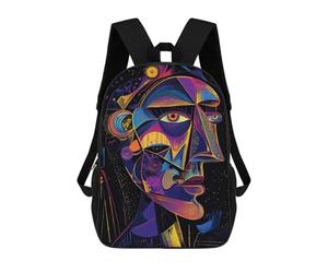 sinyumoney Futuristic Abstract Vision - Neon Cubist Portrait 3D Printed School Bag Children's School Backpack Schoolbags Travel Backpacks Casual Fashion Bag for Kids School Students 17inch