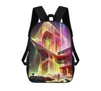 sinyumoney Futuristic Alien Cityscape Children's Backpack, 3D Printed School Backpack, Backpack for Boys Girls, Adjustable School Bag for Primary School 17inch
