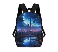 sinyumoney Futuristic City Moon Night Backpack School Business Durable Laptop Bag for Camping Outdoor Adventures And Daily Travel 17inch