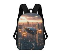 sinyumoney Futuristic Drone Cityscape Backpacks Kids School Backpack School Bag 3D Printed School Bag for Boys Elementary And Middle School Students 17inch
