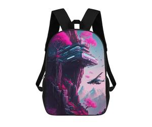 sinyumoney Futuristic Sakura Mountain Children's School Backpack Fashion Casual 17inch 3D Printed School Bags Boy School Backpack Large Backpack