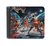 sinyumoney Galactic Basketball Odyssey 3D Print Wallet Slots ID Window RFID Blocking Banknote Compartments Slim Elegant Leather Wallet Youth Guys 11.7cm*9.5cm