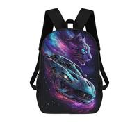 sinyumoney Galactic Cat And Sports Car Backpack School Bag High Secondary School Bags Casual Backpack for Teenage Girls Boys Women Men 17inch