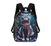 sinyumoney Galactic Cat Chronicles Children's Backpack, 17 Inch 3D Printed School Backpack, Backpack Cartoon Adjustable School Bag for Primary School