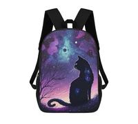 sinyumoney Galactic Cat Silhouette 3D Printed School Bag Children's School Backpack Schoolbags Travel Backpacks Casual Fashion Bag for Kids School Students 17inch