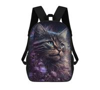 sinyumoney Galactic Cat with Flowers Kids Backpack,School Backpack Kids School Bag 3D Printed Cartoon Large Capacity Backpack for Kids Boys And Girls 17inch