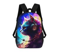 sinyumoney Galactic Cat with Headphones Backpack School Fashion Stationery Backpack Waterproof Casual Daypacks for Men, Women & Teenage Boys 17inch
