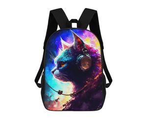 sinyumoney Galactic Cat with Headphones Backpack School Fashion Stationery Backpack Waterproof Casual Daypacks for Men, Women & Teenage Boys 17inch