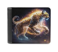 sinyumoney Galactic Cheetah in Motion 3D Print PU Leather Men's Wallet Bills Credit Cards Leather Compartments Fashion Slim Leather Wallet 11.7cm*9.5cm