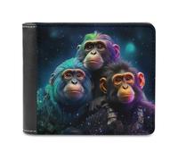 sinyumoney Galactic Chimpanzee Trio 3D Print PU Leather Wallet Use Holds Bills Banknote Compartments Soft Convenient Purse for Boys Girls 11.7cm*9.5cm