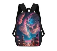 sinyumoney Galactic Cityscape -3 School Bag Backpack Teen Schoolbag 3D Printing Adjustable Schoolbag Fashion Pocket Bag for Kids Boys Girls Students And Teenagers Fans 17inch