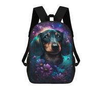 sinyumoney Galactic Dachshund with Flowers -1 3D Printed Children's 17 Inch Backpacks 3D Printed Casual School Bag for Boys Elementary And Middle