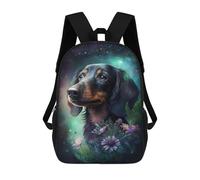 sinyumoney Galactic Dachshund with Flowers -4 Kids School Backpack 17 Inch School Bag 3D Printed School Bag for Boys Elementary And Middle School Students