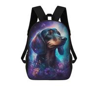 sinyumoney Galactic Dachshund with Flowers -5 Children’s Backpack Girls Boys, 17 Inch Rucksack Bag, Daypack, Primary School, Perfect for Back to Kids