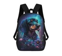 sinyumoney Galactic Dachshund with Flowers -6 17 Inch Backpacks Kids Schoolbag,3D Printed Elementary And Middle School Students Backpacks for Boys Girls