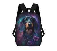 sinyumoney Galactic Dachshund with Flowers Kids School Backpack 3D Printed Backpacks Fashion School Bag Rucksacks for Boys Elementary And Middle School Students 17inch