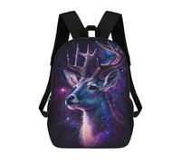 sinyumoney Galactic Deer Art Print-15 Children's Backpack, 17 Inch 3D Printed School Backpack, Backpack Cartoon Adjustable School Bag for Primary School