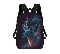 sinyumoney Galactic Deer Profile Children's Backpack, 17 Inch 3D Printed School Backpack, Backpack Cartoon Adjustable School Bag for Primary School