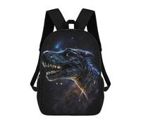 sinyumoney Galactic Dinosaur Art Print 17 Inch Backpacks Kids Schoolbag,3D Printed Elementary And Middle School Students Backpacks for Boys Girls