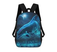 sinyumoney Galactic Dolphin Journey Children's Backpack, 3D Printed School Backpack, Backpack for Boys Girls, Adjustable School Bag for Primary School 17inch