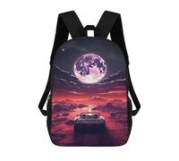 sinyumoney Galactic Drive Moonlit Journey Backpacks 3D Printed 17inch Kids School Backpack Outdoor Casual Daypack Casual Travel Bags for Middle School Students