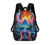 sinyumoney Galactic Gaming Odyssey -2 3D Printed Children's School Backpack for Kids High Capacity Travel Rucksacks Book Bags Kids School Bag Back Pack 17inch