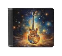 sinyumoney Galactic Guitar Dreams 3D Print PU Leather Men's Wallet Credit Card Holder Banknote Compartments Wallets for Boys Girls 11.7cm*9.5cm