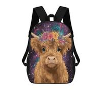 sinyumoney Galactic Highland Cow with Flower Crown School Backpack Business Durable Laptop Bag for Camping Outdoor Adventures And Daily Travel 17inch