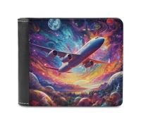 sinyumoney Galactic Journey Cosmic Flight 3D Print Clutch Purse Card Slots Coin Slots Note Section Stylish Durable Leather Wallet Youth Guys 11.7cm*9.5cm