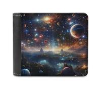 sinyumoney Galactic Landscape Planets and Stars 3D Print PU Leather Wallet Card Slots Coin Leather RFID Fashion Slim Leather Wallet Craftsmanship Gifts 11.7cm*9.5cm