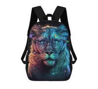 sinyumoney Galactic Lion Glasses Art Print 3D Printed 17inch School Bag Children's School Backpack Travel Backpacks Casual Fashion Bag for Kids School Students