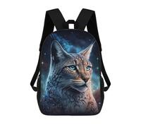 sinyumoney Galactic Lynx Celestial Feline 17 Inch Backpacks Kids Schoolbag,3D Printed Elementary And Middle School Students Backpacks for Boys Girls