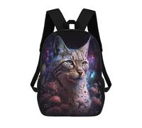 sinyumoney Galactic Lynx Celestial Feline Art 17 Inch School Bag Backpack Teen Schoolbag 3D Printing Adjustable Schoolbag Fashion Pocket Bag for Kids Boys Girls Students