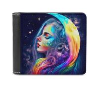 sinyumoney Galactic Moon Portrait 3D Print Clutch Purse Credit Card Holder Leather RFID Banknote Compartments Fashion Slim Wallets 11.7cm*9.5cm