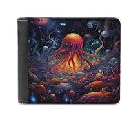 sinyumoney Galactic Octopus Dreamscape -3 3D Print PUMen's Leather Wallet Safe Protection Card Fashion Slim Leather Wallet Youth Guys 11.7cm*9.5cm