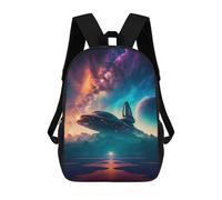sinyumoney Galactic Odyssey Spaceship in Nebula 3D Printed Children's School Backpack for Kids High Capacity Travel Rucksacks Book Bags Kids School Bag Back Pack 17inch