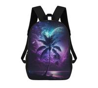 sinyumoney Galactic Palm Paradise Children's Backpack, 17 Inch 3D Printed School Backpack, Backpack Cartoon Adjustable School Bag for Primary School