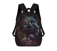 sinyumoney Galactic Panther with Flowers -1 17 Inch Backpacks Kids Schoolbag,3D Printed Elementary And Middle School Students Backpacks for Boys Girls
