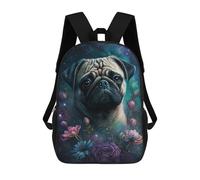 sinyumoney Galactic Pug with Flowers -1 Backpack School Fashion Stationery Backpack Waterproof Casual Daypacks for Campus Outdoor Travel Sports 17inch