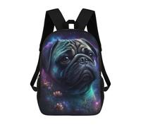 sinyumoney Galactic Pug with Flowers -2 Backpack School Water Resistant Computer Rucksack for Boys/Girls/Teenagers 17inch