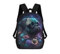 sinyumoney Galactic Pug with Flowers Backpack School Fashion Stationery Backpack Waterproof Casual Daypacks for Campus Outdoor Travel Sports 17inch