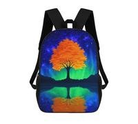 sinyumoney Galactic Reflection Tree Art Print Kids School Backpack 3D Printed Fashion School Bag Casual School Bag for Boys Elementary And Middle School Students 17inch