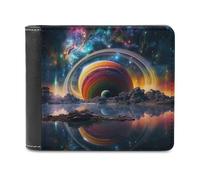 sinyumoney Galactic Reflections A Cosmic Mirror 3D Print PU Leather Wallet Multiple Slots Banknote Compartments Soft Convenient Wallets Gifts 11.7cm*9.5cm