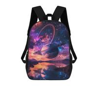 sinyumoney Galactic Reflections Saturn's Majesty Over Water -1 3D Printed Kids 17inch Backpacks Boys Fashion Travel Backpacks School Bag for Boys Elementary And Middle School Students