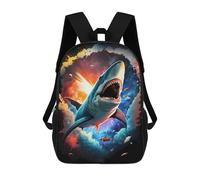sinyumoney Galactic Shark Adventure Children's Backpacks School Backpack 3D Printed Backpack for Kids Travel Rucksacks Book Bags Kids School Bag 17inch